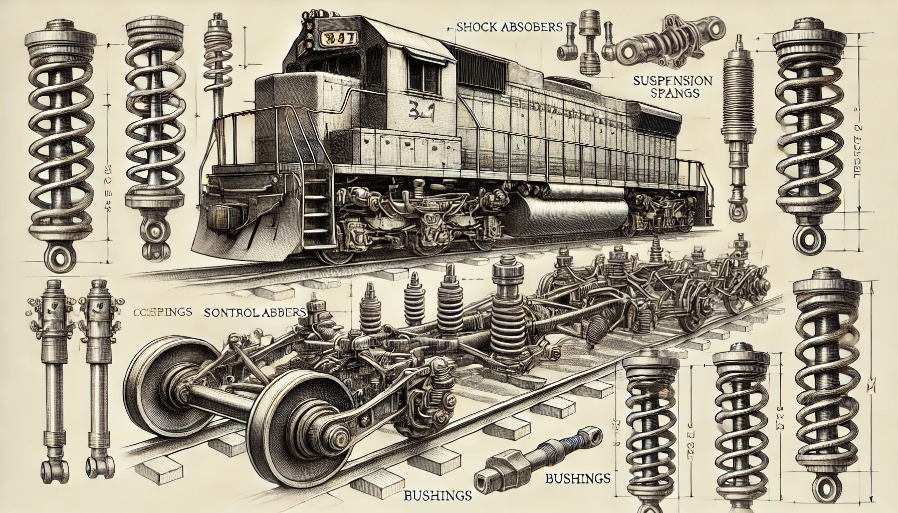 railway locomotive and a marine vessel, focusing on their suspension systems